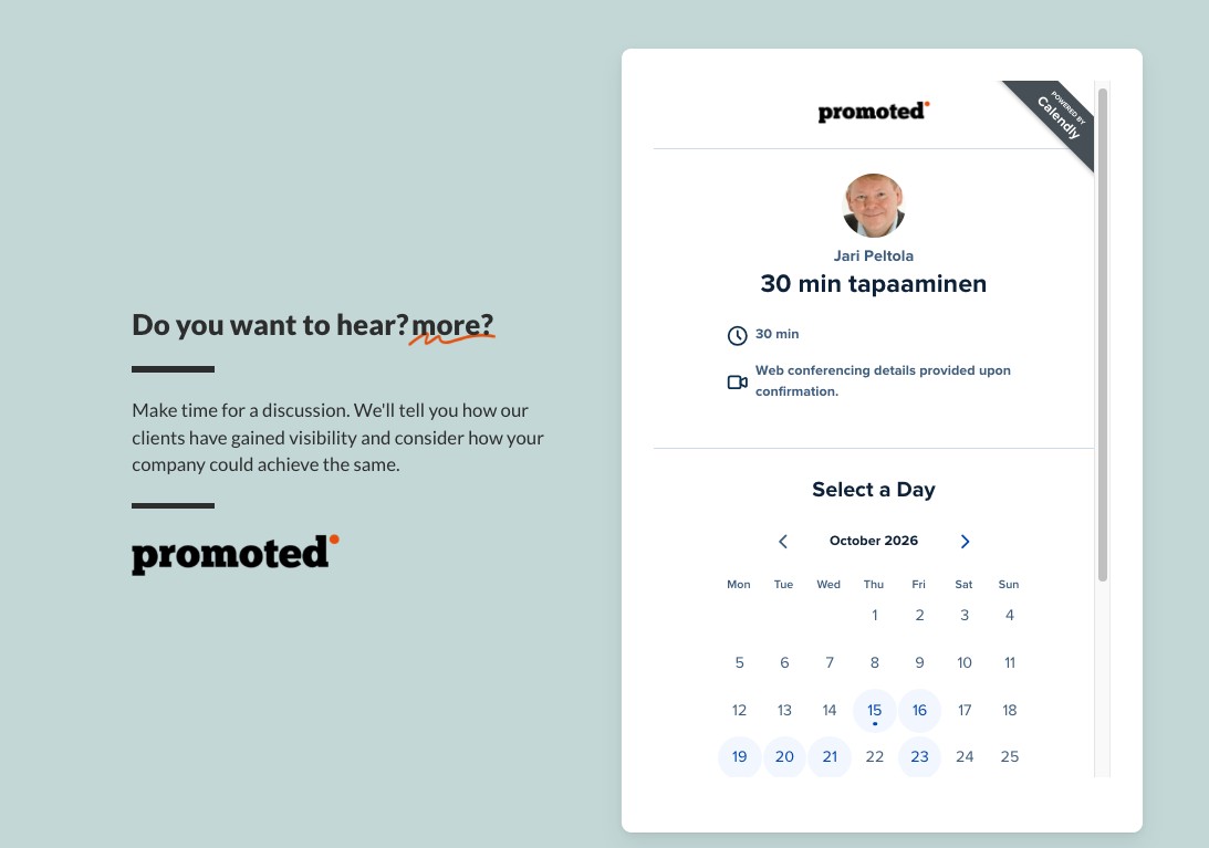 Promoted Free Consultation Booking Calendar